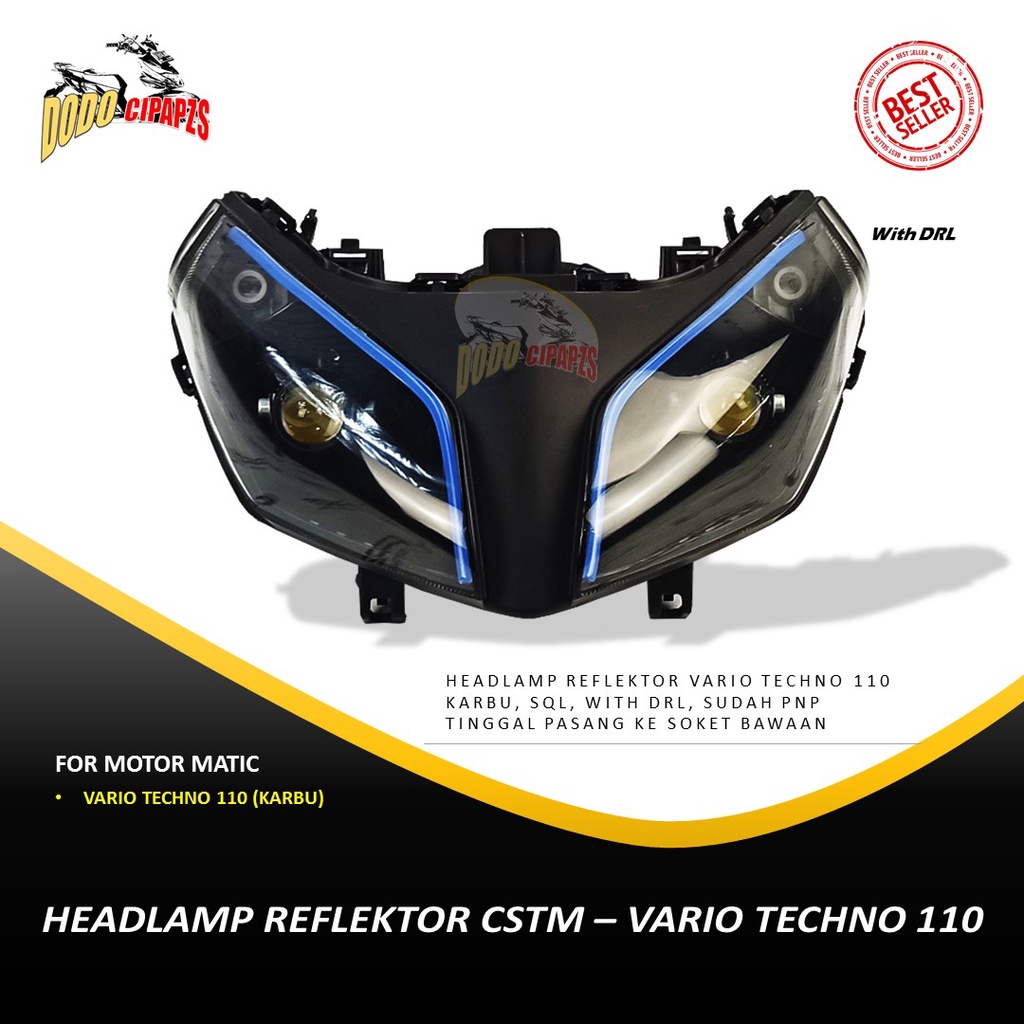 LAMPU HEADLAMP VARIO TECHNO 110 KARBU MODEL CSTM / REFLEKTOR VARIO TECHNO 110 KARBU / LAMPU UTAMA VA