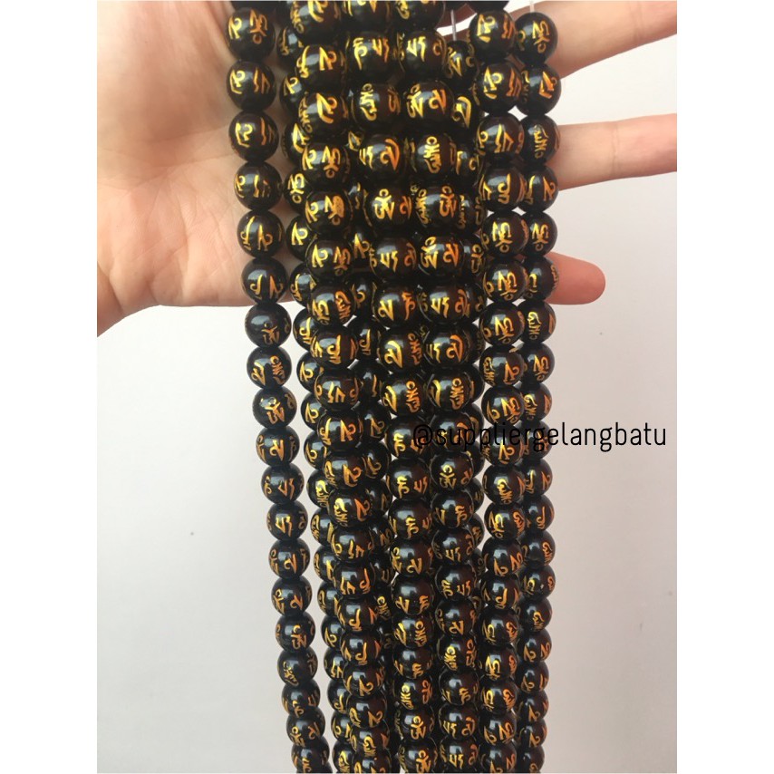 bahan batu 12mm om padme hum tabung naga onyx doff renceng termurah kalung impor cina korea akik