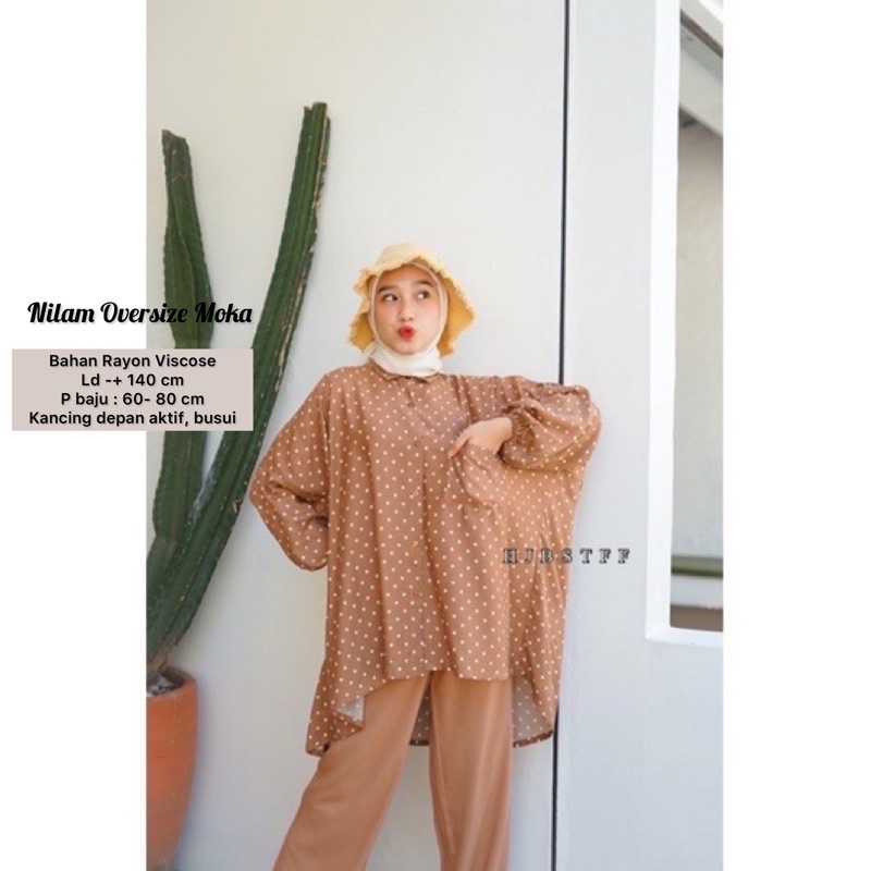 MONOCHROME OVERSIZE BLOUSE MOTIF - ATASAN RAYON FULL KANCING JUMBO / ATASAN RAYON KOMBINASI-NILAM MOKA BATWING