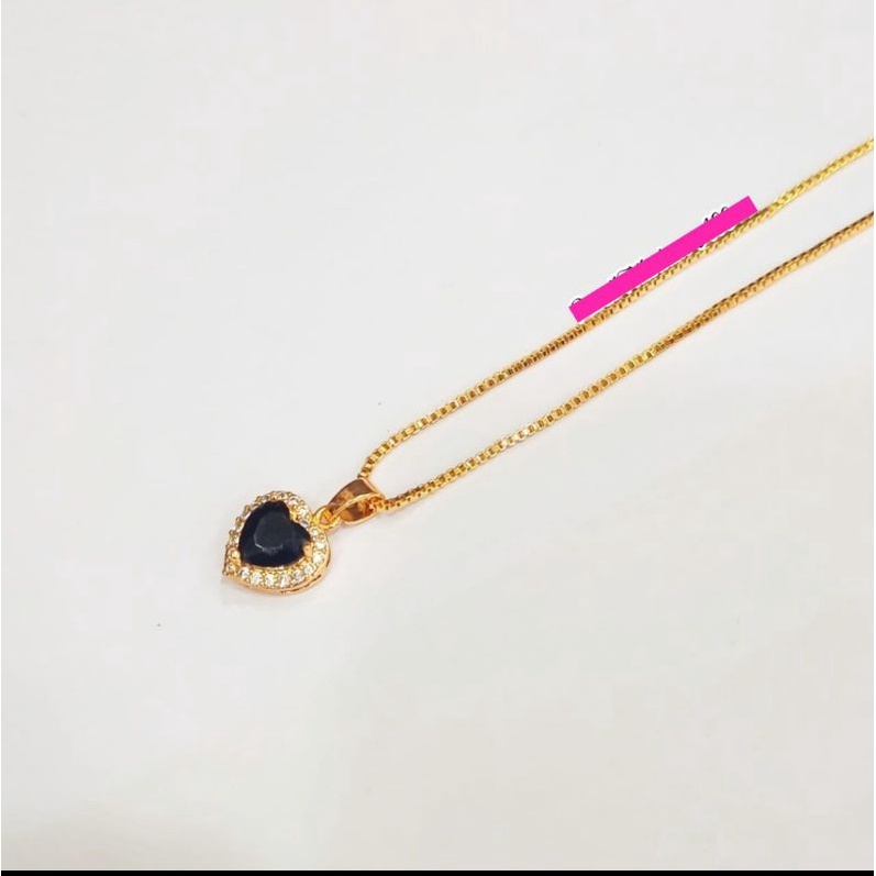 Kalung Wanita TITANIUM Liontin Love Permata Black Simple Menawan Anti Karat TIdak Luntur