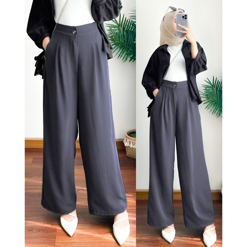 Lowi Crinkle Pants Loose Pants Culotte Highwaist Celana Kulot Wanita Trouser Pants - NEW