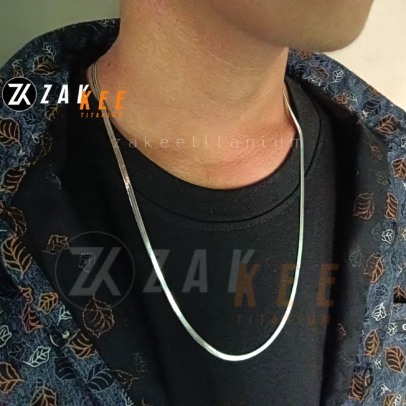 Kalung Titanium Pria Silver Perak Kilau New Anti Karat Cowok Cewek Laki Keren Panjang 45cm 50cm 60cm