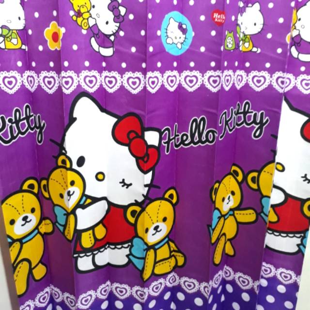 Gorden pintu kamar hello kitty ungu polkadot ukuran lebar 100 cm x tinggi 190 cm