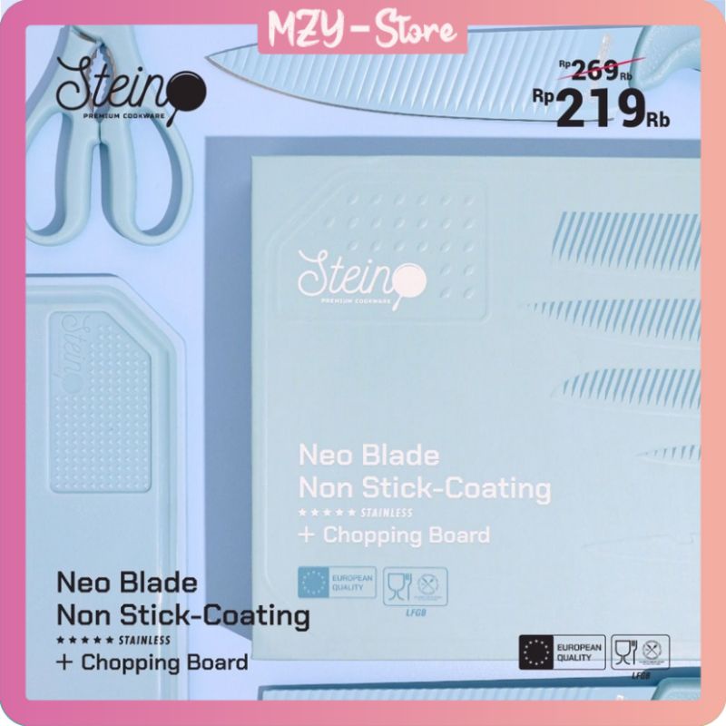 (Voucher Diskon 20 RB + Free Bubble) Stein Steincookware Pisau Neo Blade Cutting Board 7 in 1 Talenan Set Stein Pisau Biru Pisau Stein Neoblade Set Original