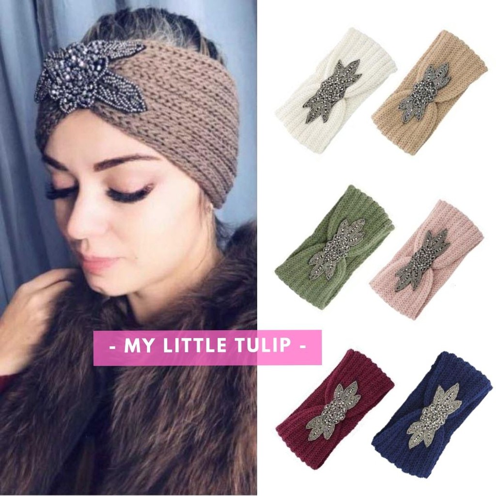 Grosir (SSC) Bandana Manik2 Mote Mewah / Bandana Hijab Turban Rajut Bando Payet / Aksesoris Rambut