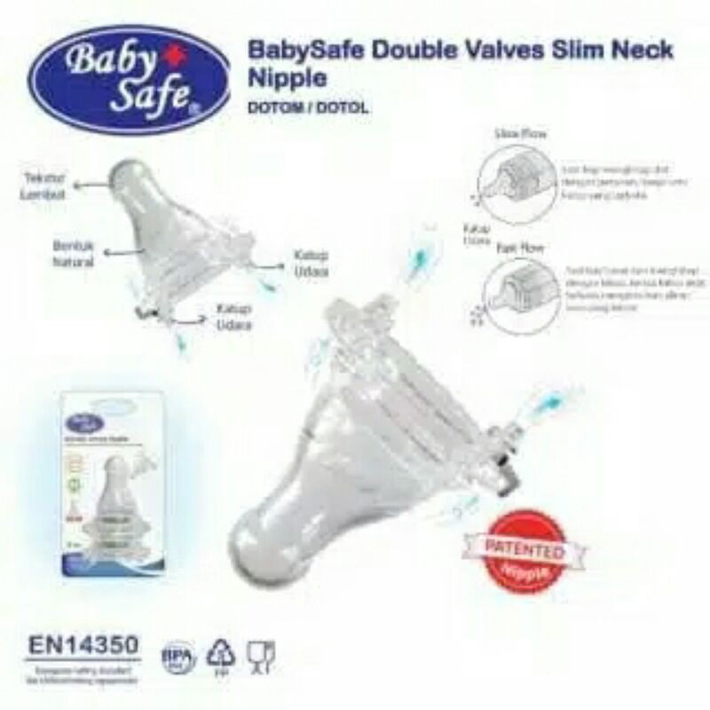 Baby Safe Dot Nipple Slim Neck / Wide Neck Isi 2 Size S,M, L, XL