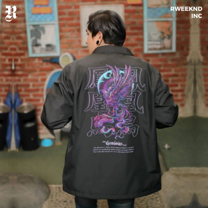 R Weeknd Coach Jacket Pria GNS Purple Eagle Series / Jaket Coach Pria - Black, XL(G2G9) Jaket Pria L