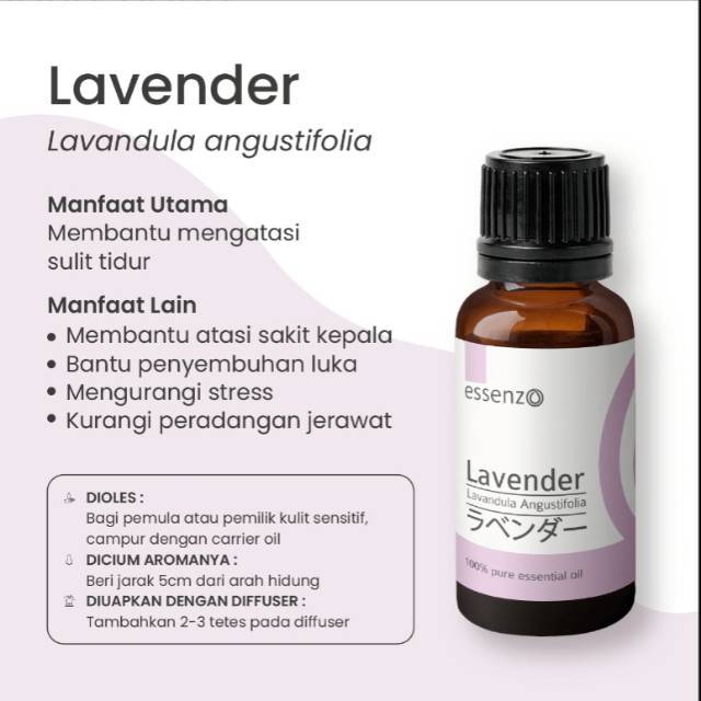 Download LAVENDER Essential Oil dari Essenzo 10ml/20ml Untuk Sulit
Insomnia/Susah Tidur