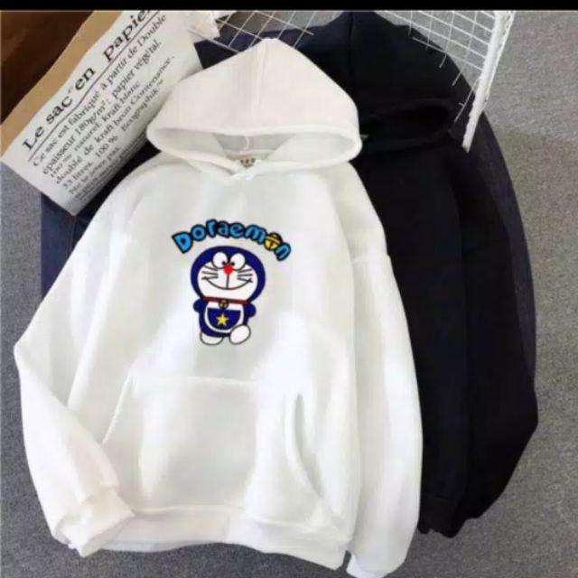 Sweater hoodie wanita DORAEMON/ BAHAN babyterry-Putih