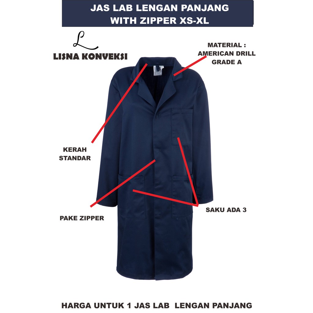 Jas Laboratorium Lengan Panjang with Zipper APD OKA XS-XL