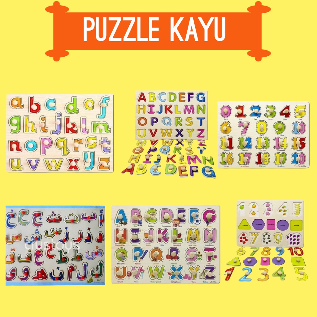 Puzzle Anak Puzzel Kayu Mainan Edukasi Pazel Knob Puzel Game Puzle Huruf Hijaiyah Angka Hewan Binata