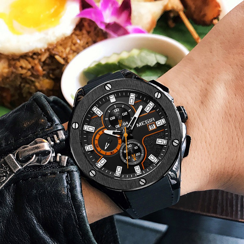 Jam Tangan Pria 2018 / Megir 2053 / Sport Watch / Strap Silikon + Kabel Data Xiaomi