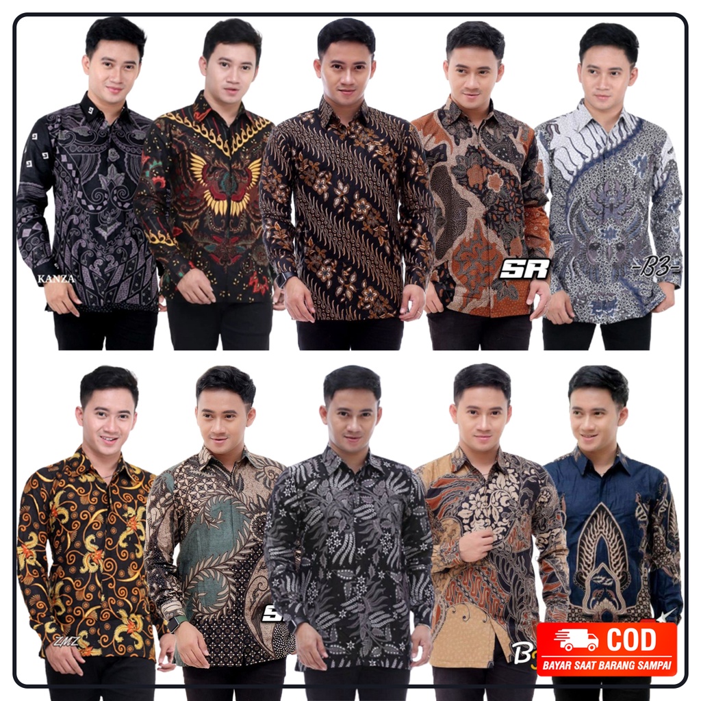 Kemeja Batik Pria Modern Lengan Panjang Casual Modis Slim Fit Trendy Masa Kini size M L XL