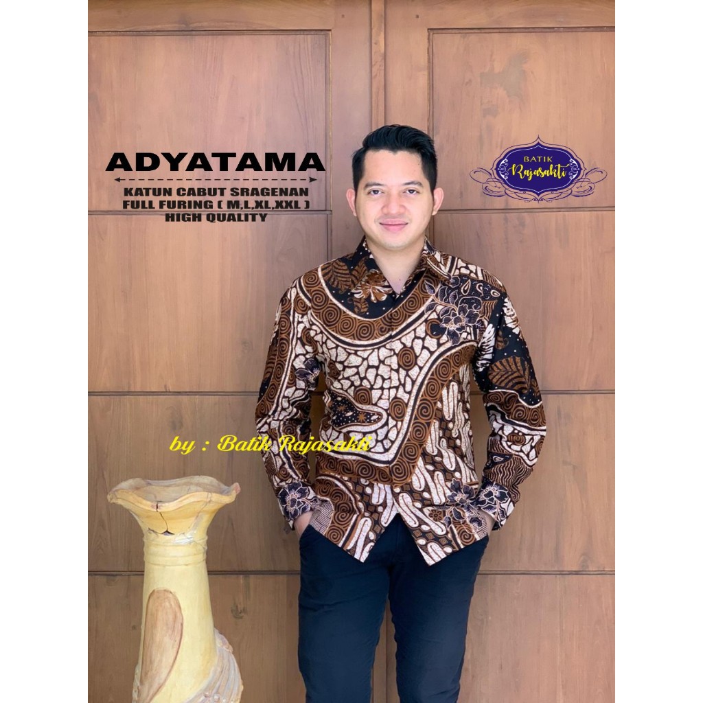 ADYATAMA Kemeja Batik Pria Lengan Panjang Katun Halus FULL FURING Rajasakti