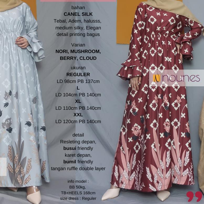 ℮ NOUNES KENANGA gamis pesta syari Maxi dress simple elegan ruffle cantik busui terbaru kekinian ◄