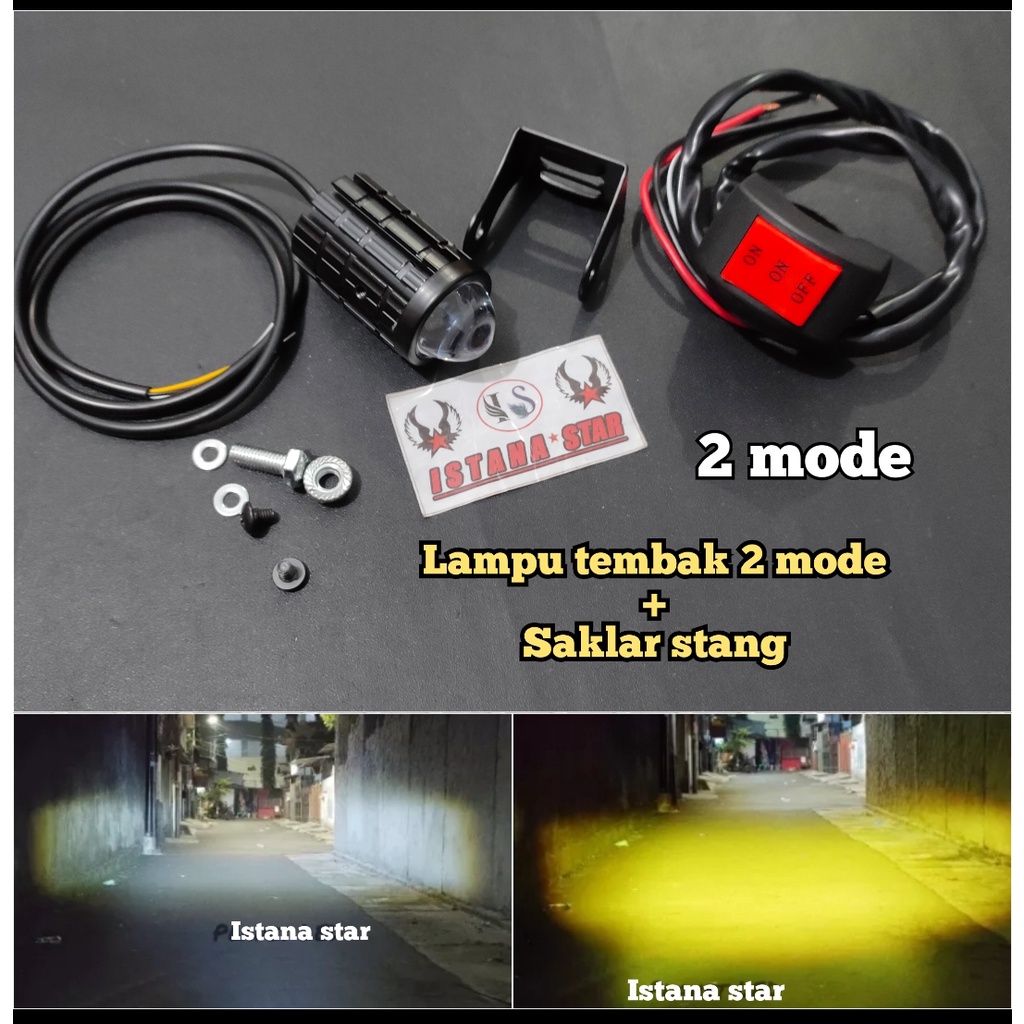 Lampu tembak D2 LEd mini 2 warna laser high low putih kuning waterproof plus saklar