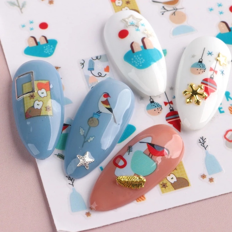 1 Sheet Pack Autumn Winter Christmas Nail Sticker / 3D Christmas Elk Santa Snowflake Paper Nails Stickers / Nail Decor Accessories