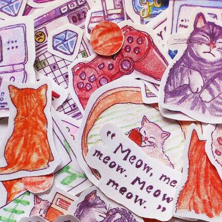 

Stiker Tumblr | Aesthetic Handmade Sticker Set - berbagai tema (kucing, makanan, games, dll)