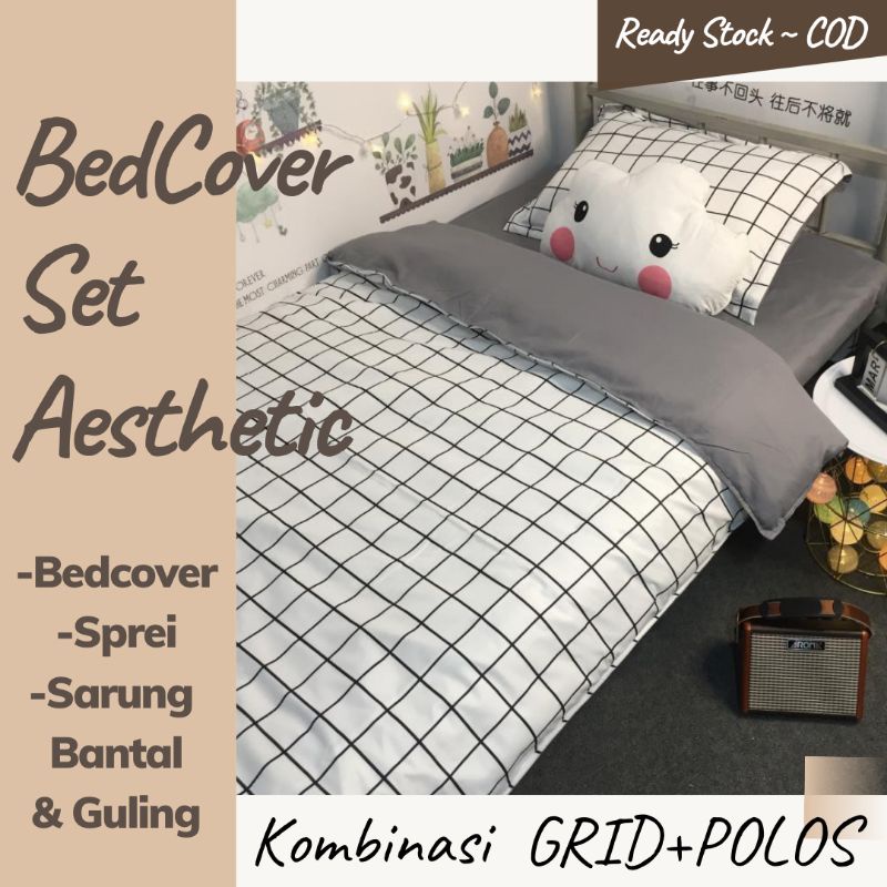 Bedcover Set Black Square Sprei Estetik Kotak Hitam Aesthetic