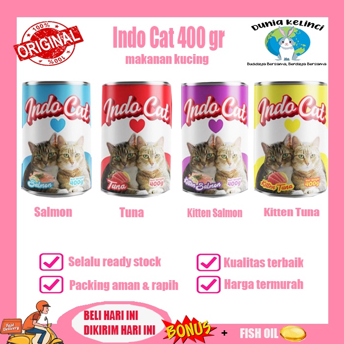 MAKANAN KUCING KALENG INDO CAT 400 GR CAT FOOD BASAH ADULT KITTEN SALMON TUNA-Kitten Tuna