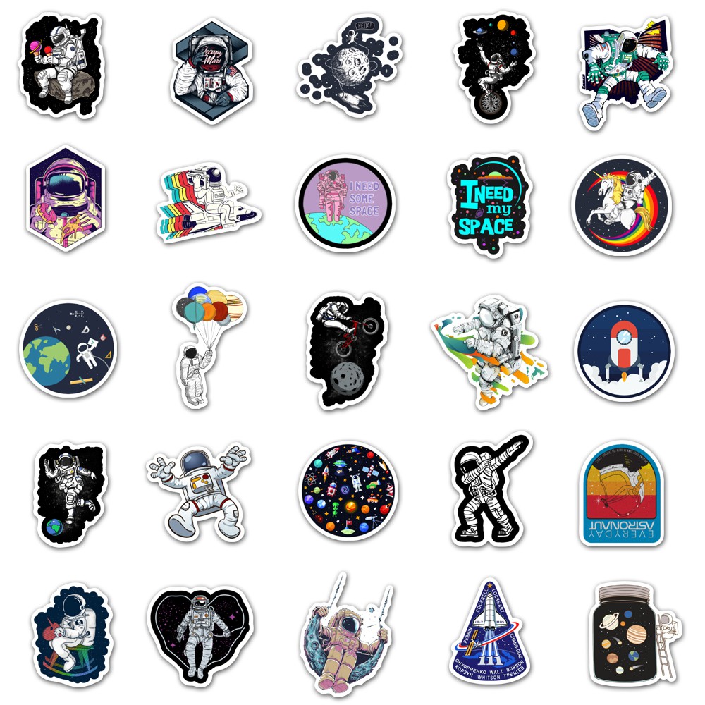 50pcs/set Stiker Motif Kartun Astronot/Alien/Ufo/Roket Luar Angkasa Untuk Laptop/Macbook/Kulkas-1