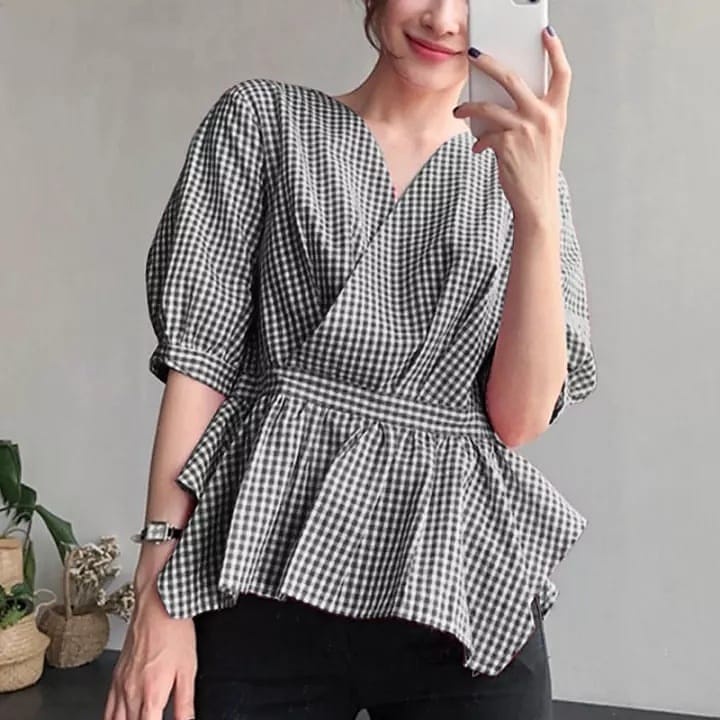 REYNA BLOUSE BAJU WANITA TERBARU BAHAN KAIN KATUN KOTAK, OUTER WANITA POLOS  MURAH ATASAN TERBARU