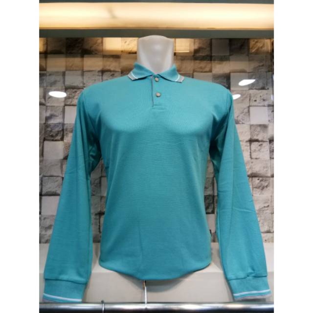 Kaos polo berkerah fashion kaos kerah pria polos lengan panjang warna hijau tosca / BENGKULU_STORE