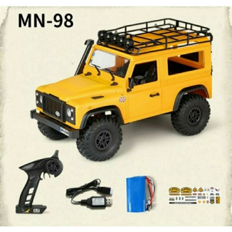Mainan RC Land Rover Defender MN 98 Full Propo Camel Trophy Series RTR