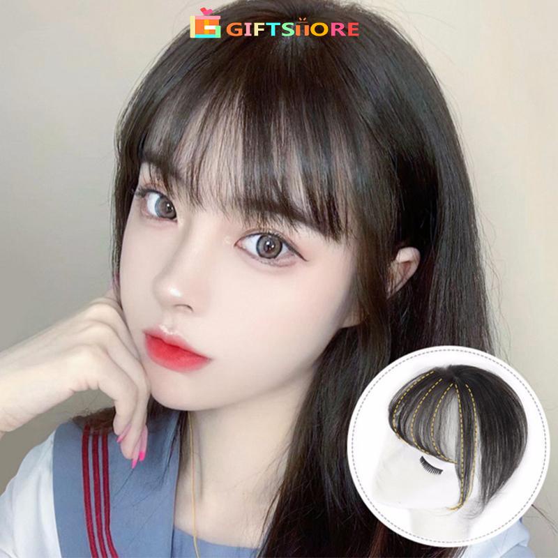 [Readystock]3D Air Bangs Wig Wanita Palsu Poni Pengganti Kepala Alami Penutup Wig Putih-GS