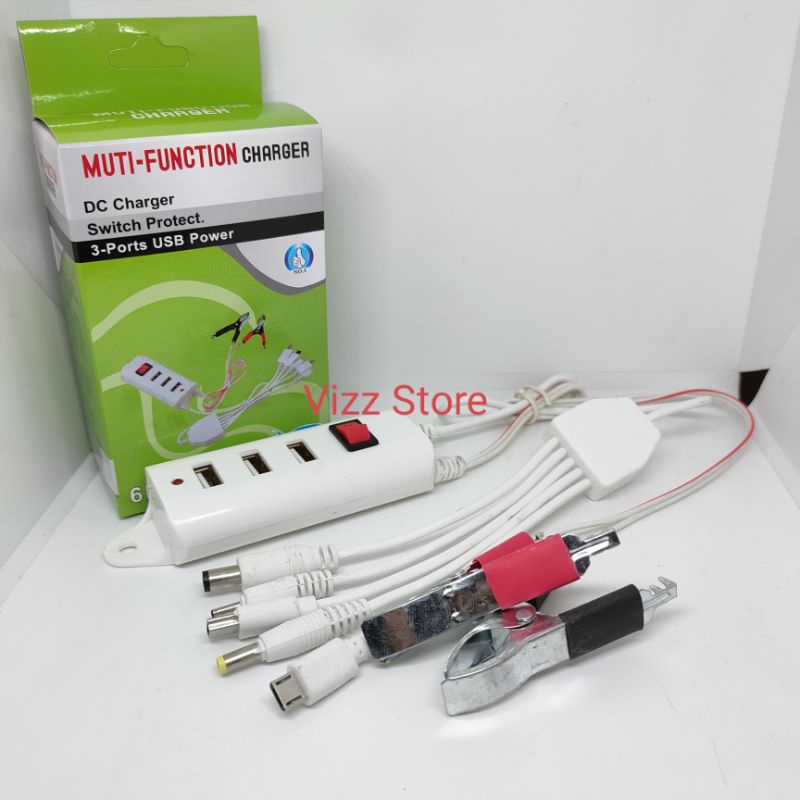 Charger Aki Motor 6in1 DC Charger 3 Ports USB Power