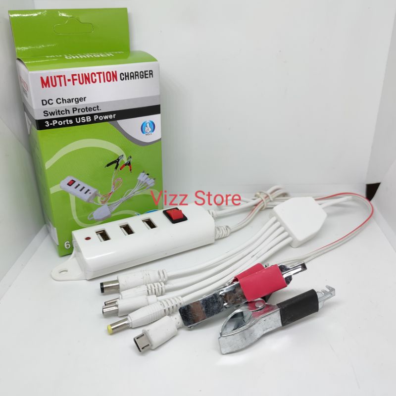 Charger Aki Motor 6in1 DC Charger 3 Ports USB Power