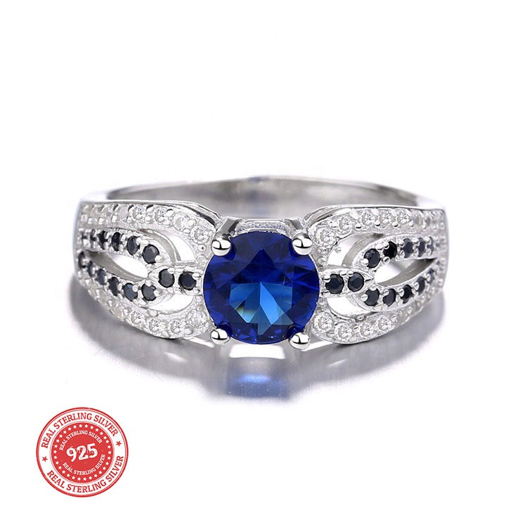CINCIN WANITA Newest REAL PERAK 925 blue sapphire ZIRCONIA