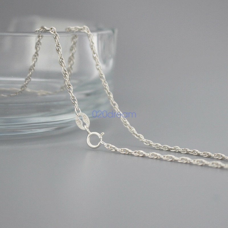 1.7mm Rantai Perak In Stock】100% 925 Padat Sterling Silver Kalung Rantai Tali 16-28 Inci Dicap Wanita Hadiah