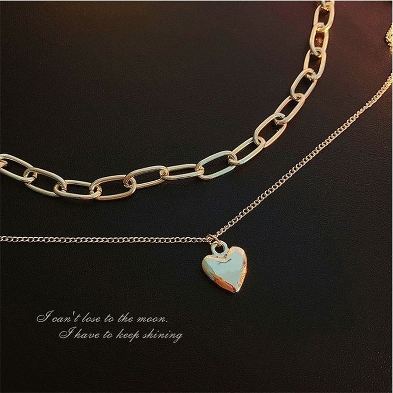 Double-layer chain love necklace female wild simple heart-shaped temperament fashion clavicle chain