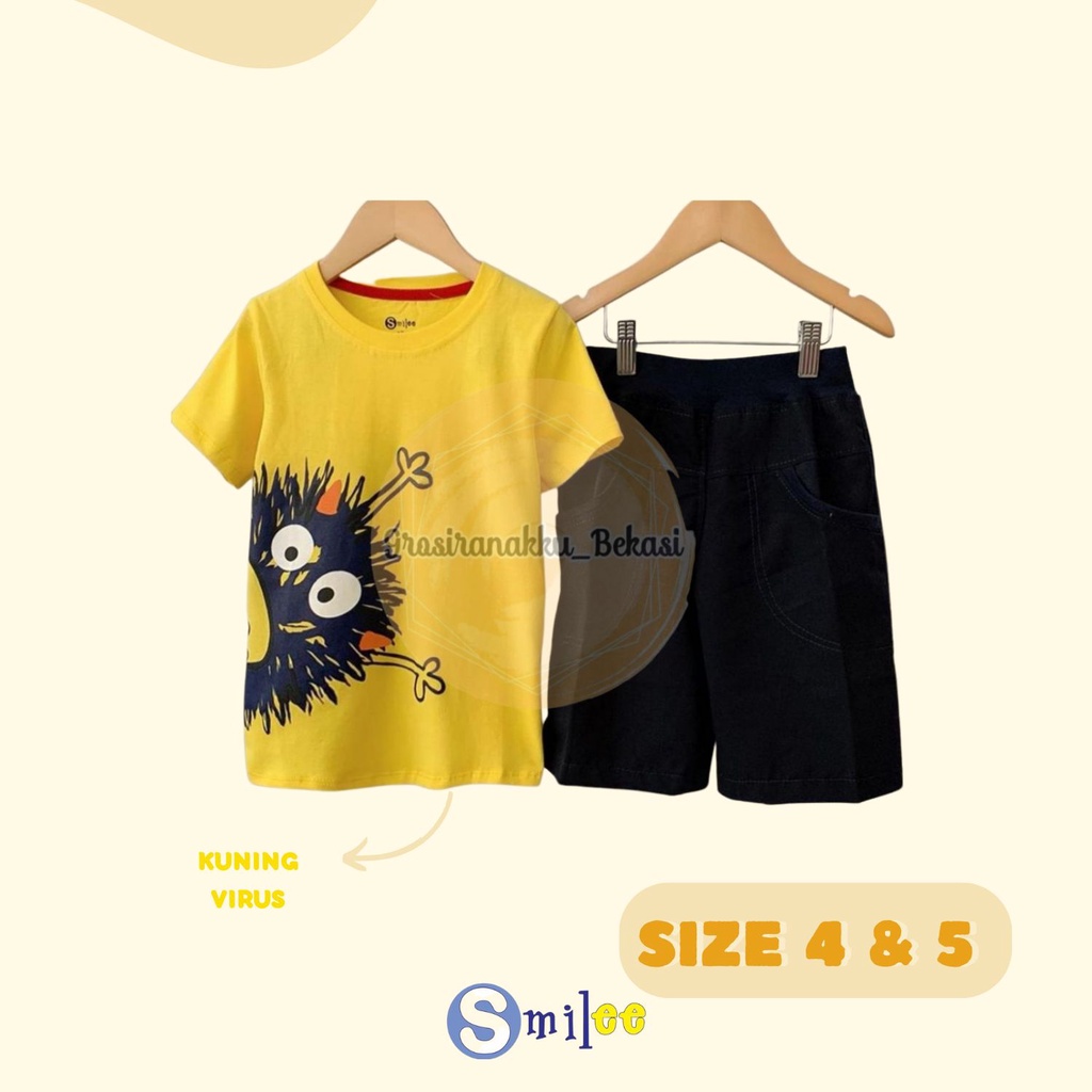 Setelan Anak Cowo Kuning Virus Size 4-5Tahun Murah