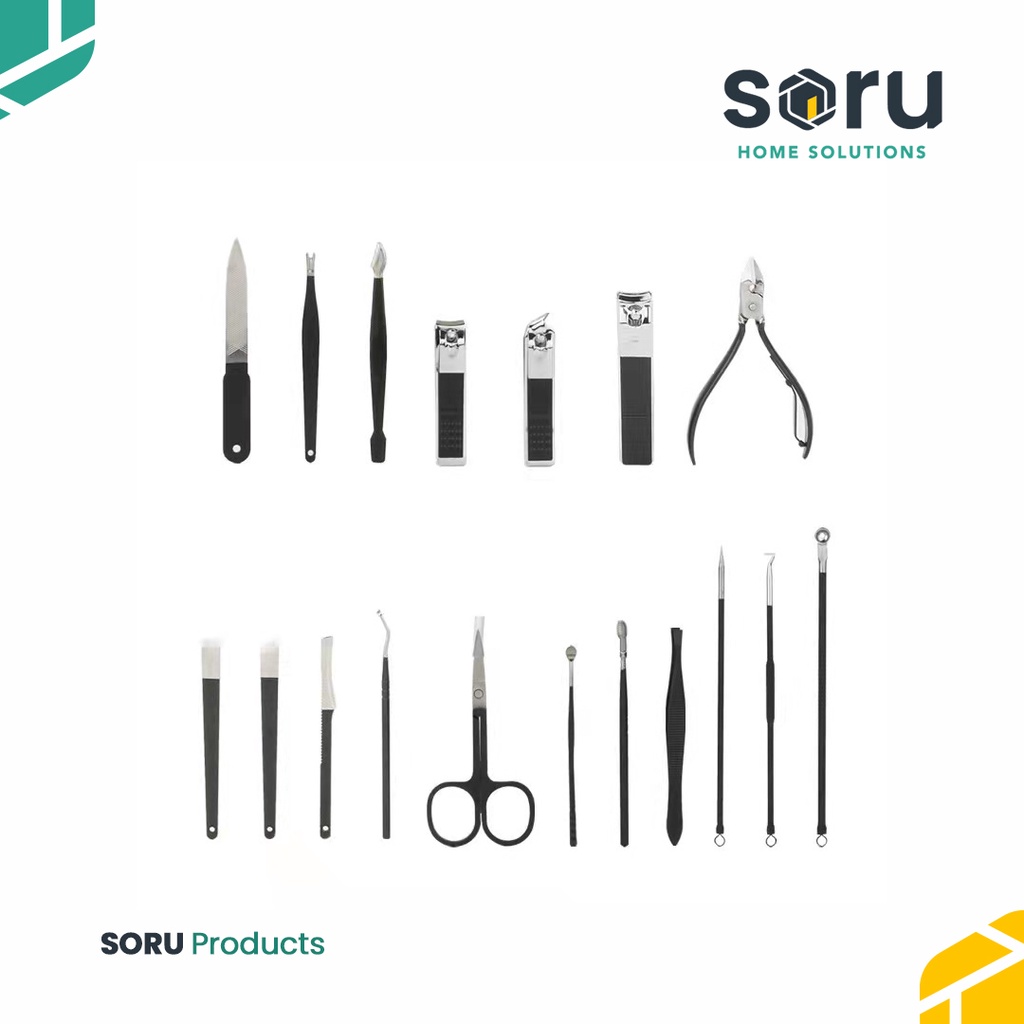 gunting kuku manicure pedicure nail clipper set 18 pcs hitam 7029b