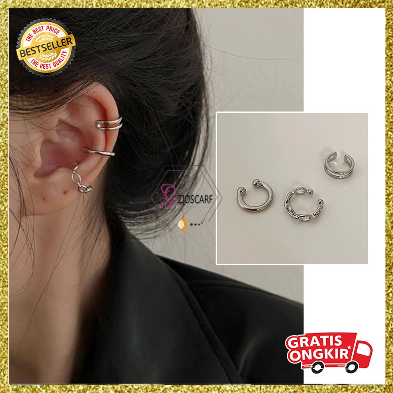 Anting Korea Perempuan Dewasa Giwang 1 Set 3 pcs Silver Bahan Alloy Aksesoris anting import ANT95