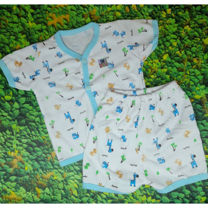 Stelan Baju Bayi Tangan Pendek Kancing Depan Uk No.12-18