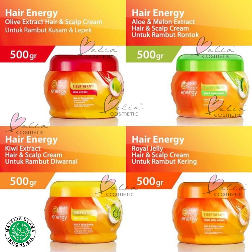 ❤ BELIA ❤  MAKARIZO Hair Energy Fibertherapy Creambath 500gr (✔️BPOM) Aloe Kiwi Royal Jelly Ginseng