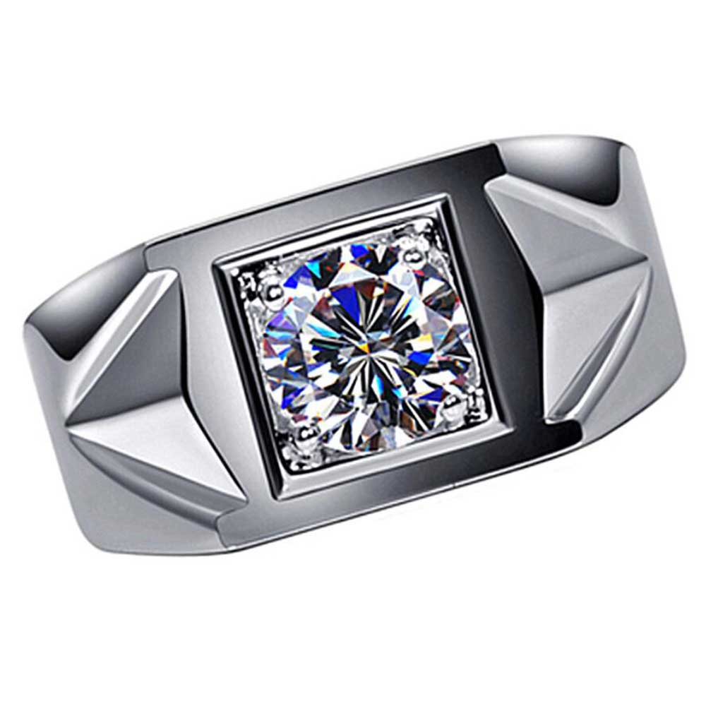 Cincin Asli Batu S925 Perak Baja Pria Titanium Berlian Kristal Aksesoris Fashion Ring