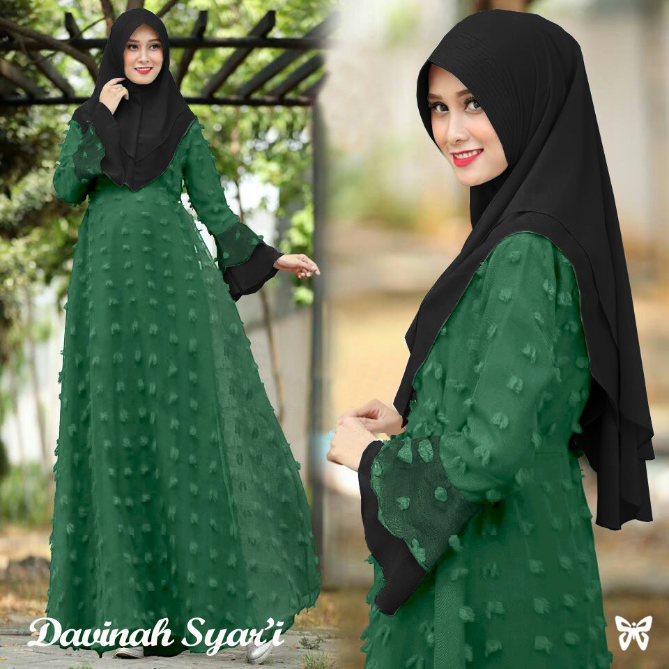 HOPYLOVY - Gamis Wanita Kombinasi Linen Rubiah Layer + Bergo