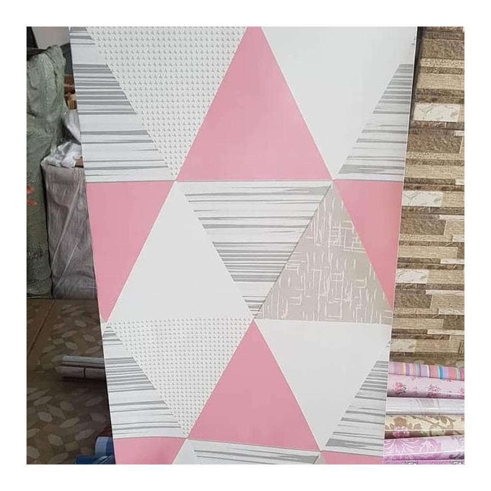 Gudang Wallpaper Stiker Dinding Bahan PVC Anti Air / Wallpaper Dapur Kamar Mandi /Segitiga Pink Bahan PVC Premium