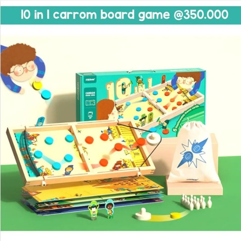 mideer 10 in 1 carrom board game mainan anak