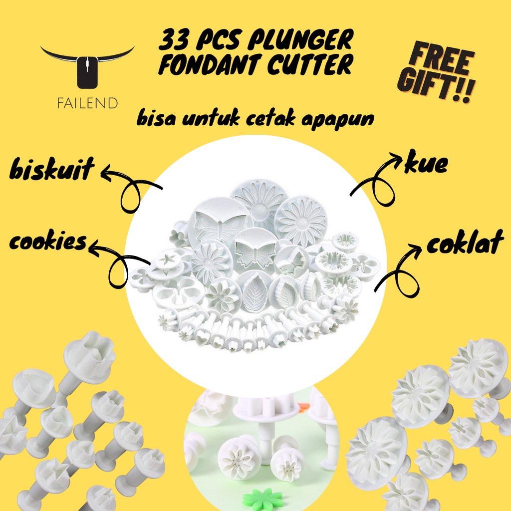 33pcs Plunger Cutter Fondant Kue Untuk Dekorasi Kue Roti Ulang Tahun