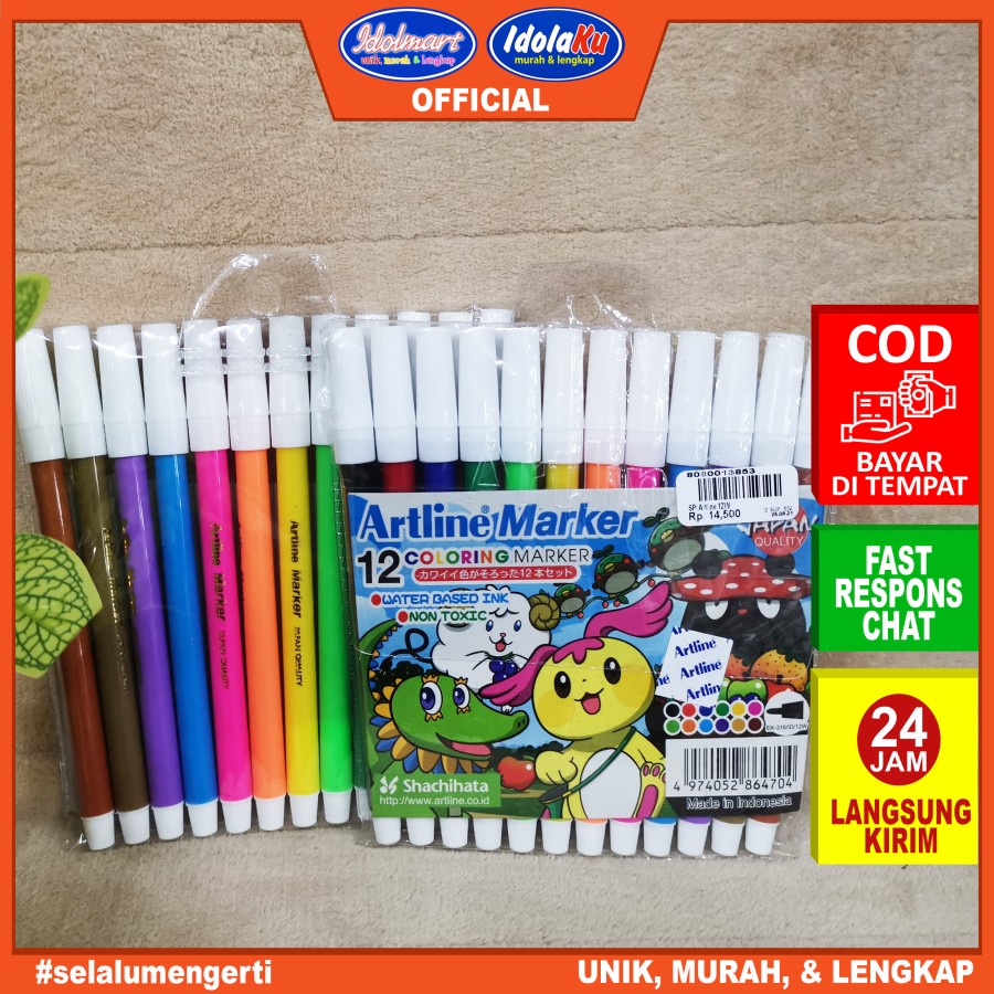 IDOLMART Artline Spidol 12 warna - Spidol artline kecil 12 warna (set) Idolmart Surabaya