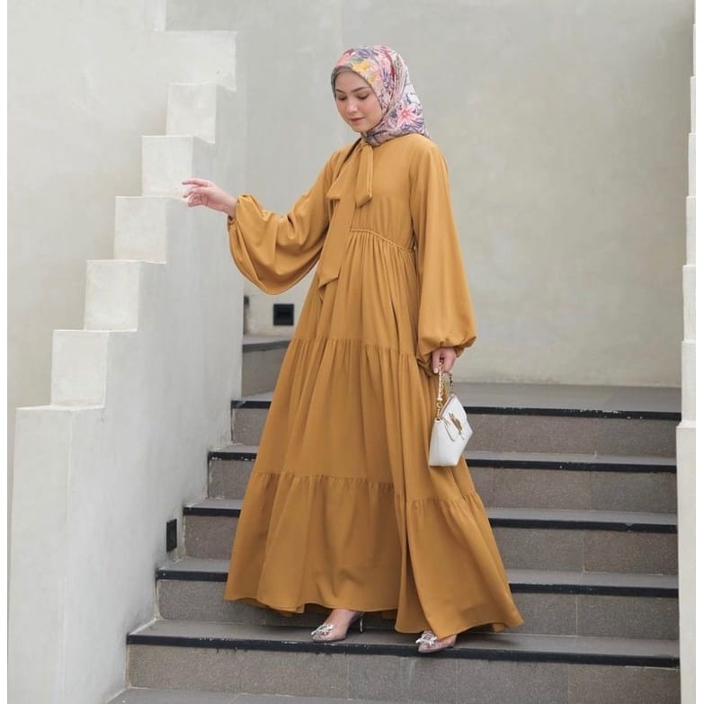 Gamis Blesia Rufle Maxi Midi Dress Baju Fashion Pakaian Muslim Wanita Perempuan Cewek Dewasa Remaja Model Terbaru2022 Kekinian