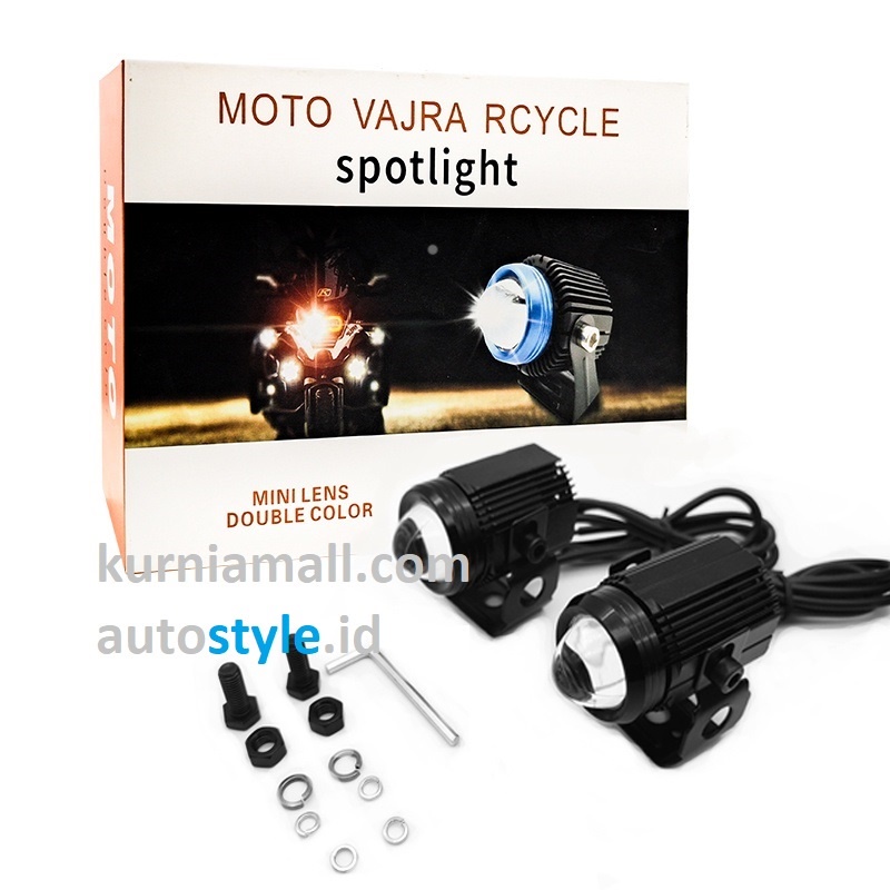 Moto Vajra  Lampu Proyektor mini Tambahan Super Terang Mobil Motor Low kuning Hi Putih 2x30 watt 2x4000 Lumens isi 2 PCS