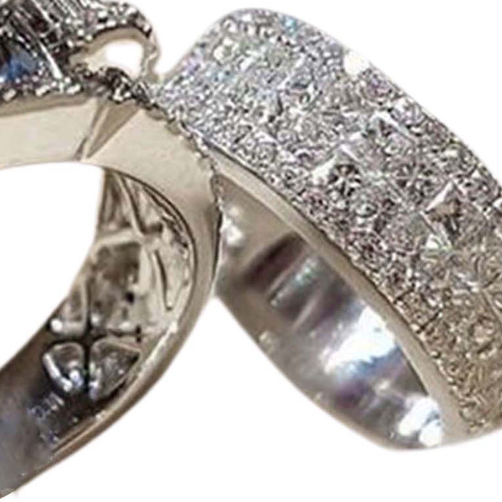 Hu Hu Hu Hu Hu Alat Bantu Pasang Kacamata♡ 2pcs / Set Cincin Pasangan Bahan Alloy Hias Berlian Imitasi Untuk Pernikahan