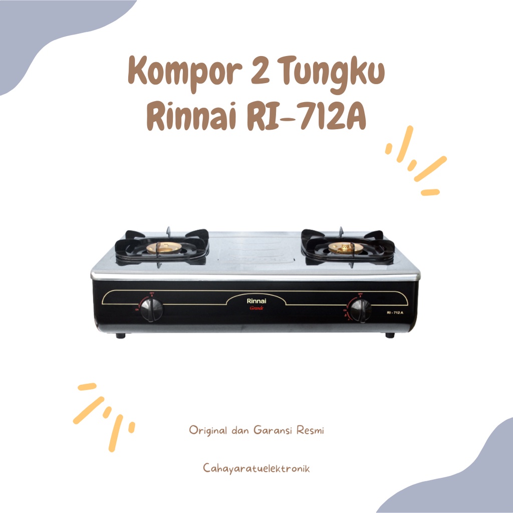 RINNAI KOMPOR GAS JUMBO 2 Tungku RI 712 A Stainless Steel API BESAR RI-712A Garansi Resmi RI 712A