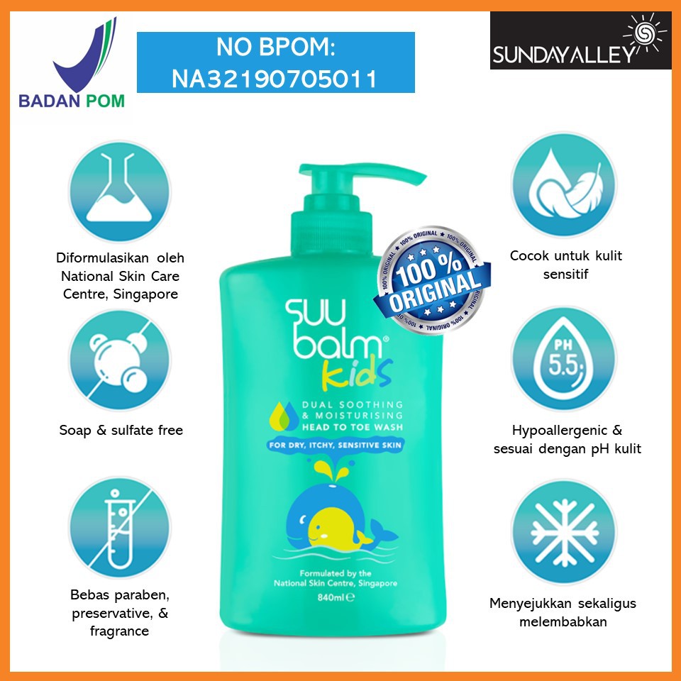ORIGINAL Suu Balm Kids Head to Toe Wash 420ml 840ml untuk Kulit Kering Gatal Sensitif Eksim Eczema